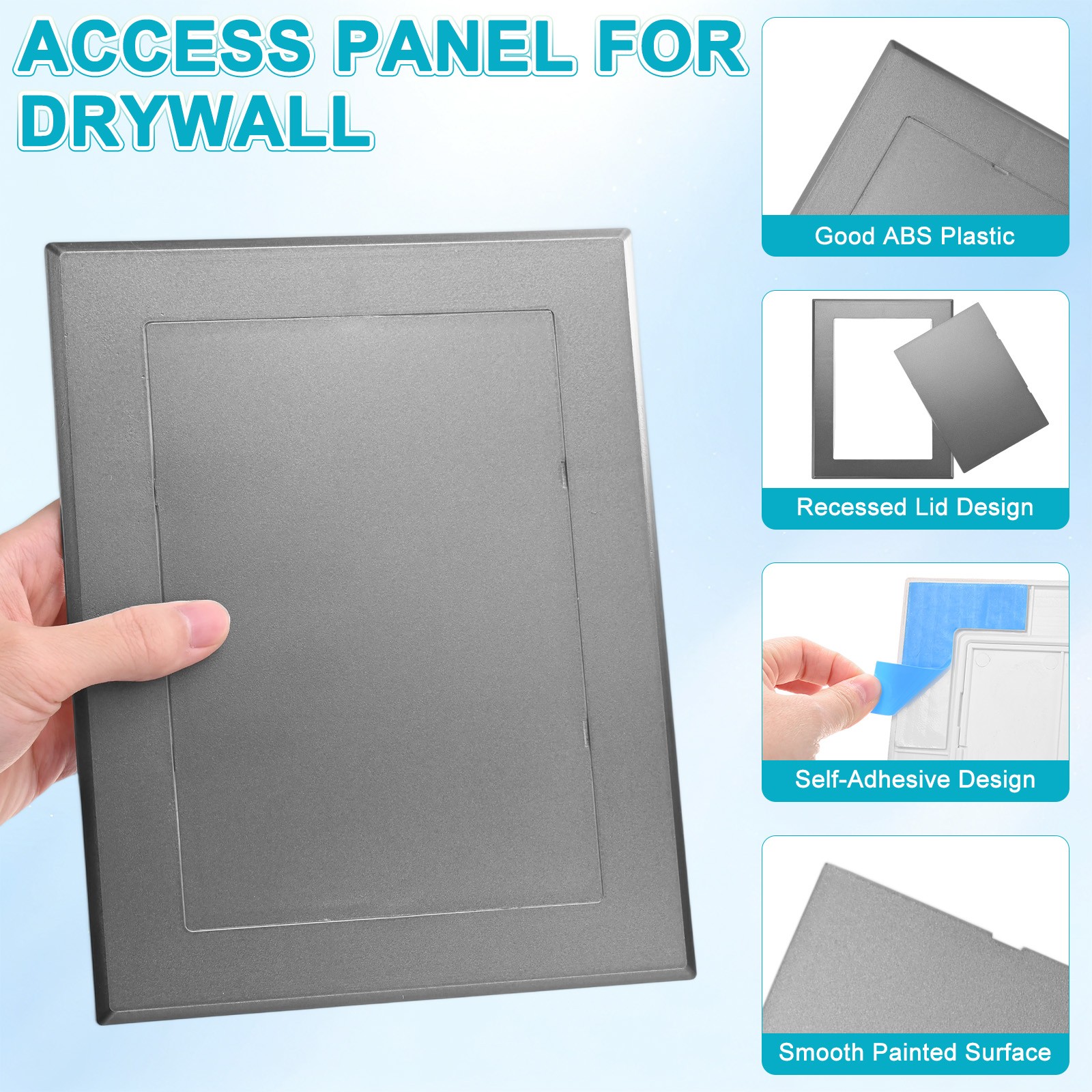 2-Pack Access Panel for Drywall, 7x5" Plastic Removable [Grey, Rectangle]