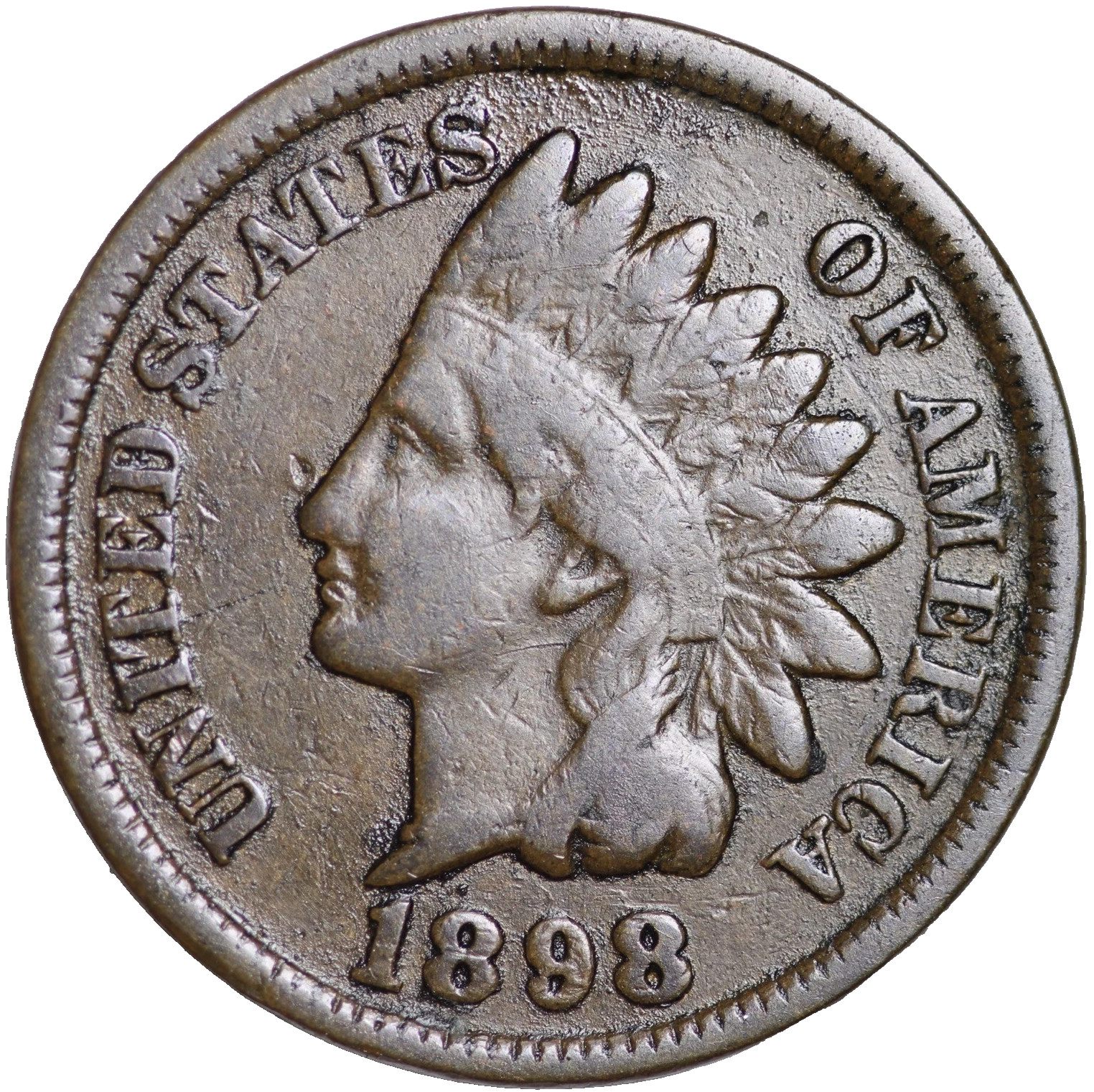 1898 Indian Head Cent Good - Very Good Condition Average Circulated Copper Penny