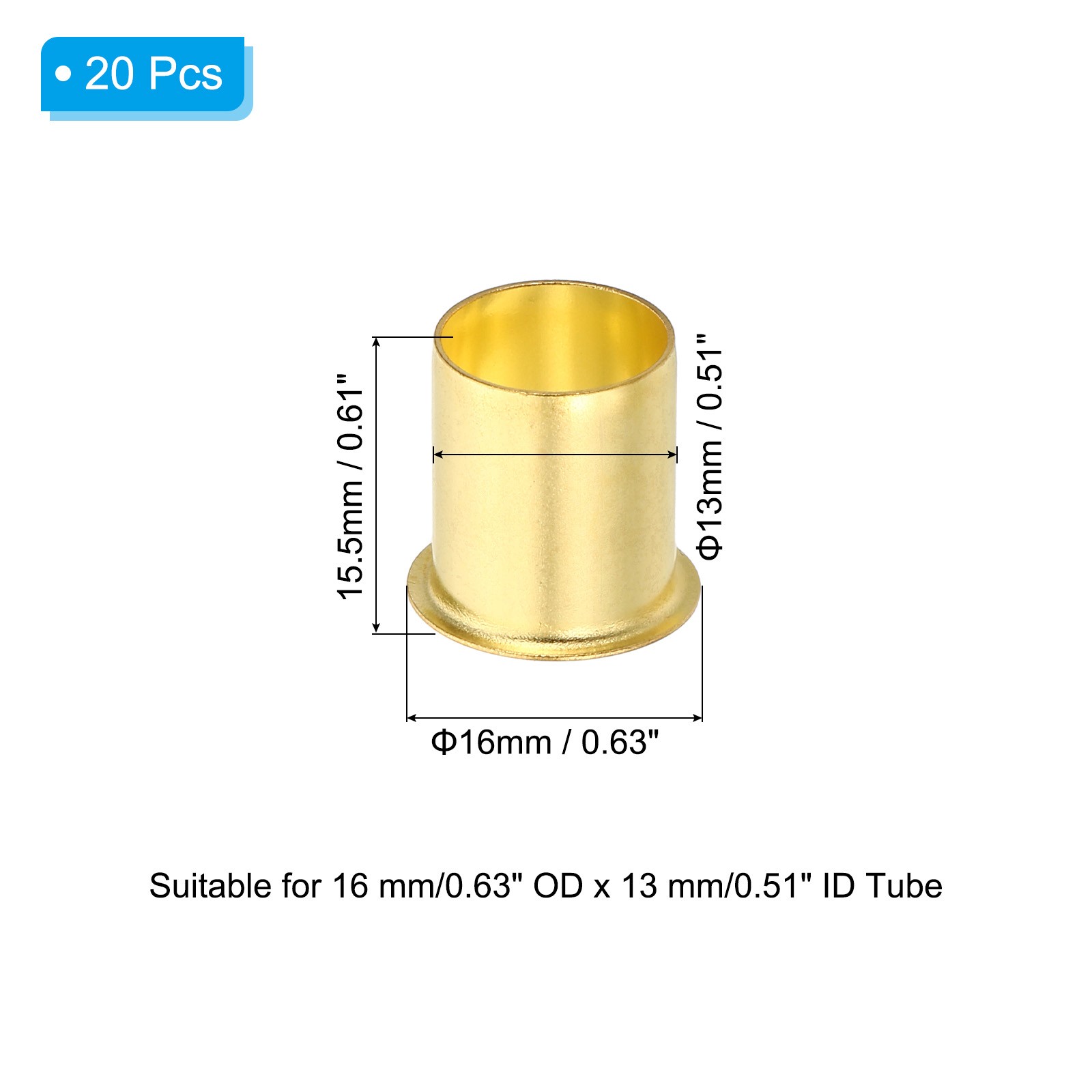 20Pcs 16mm OD x 13mm ID Tube Brass Compression Insert