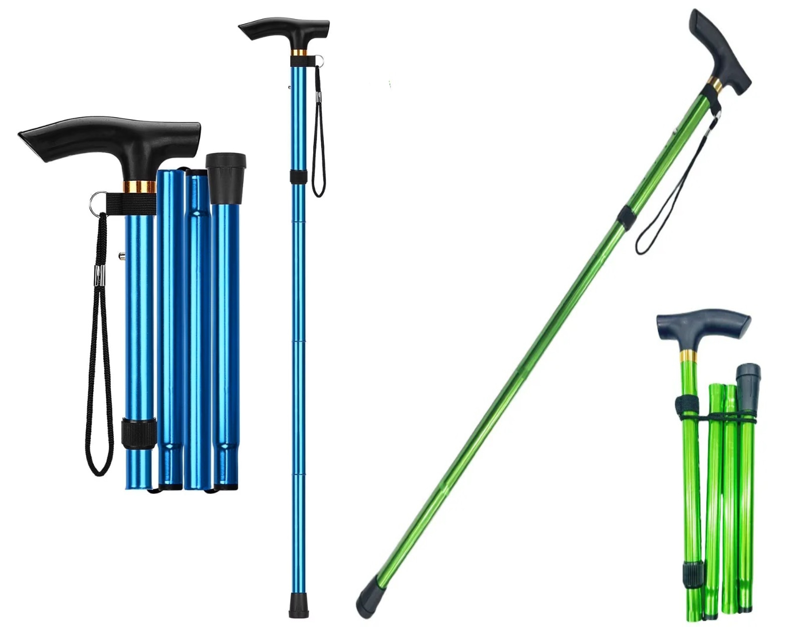 Folding Cane 5-Level Adjustable Lightweight Set of Two ( Green and Blue).