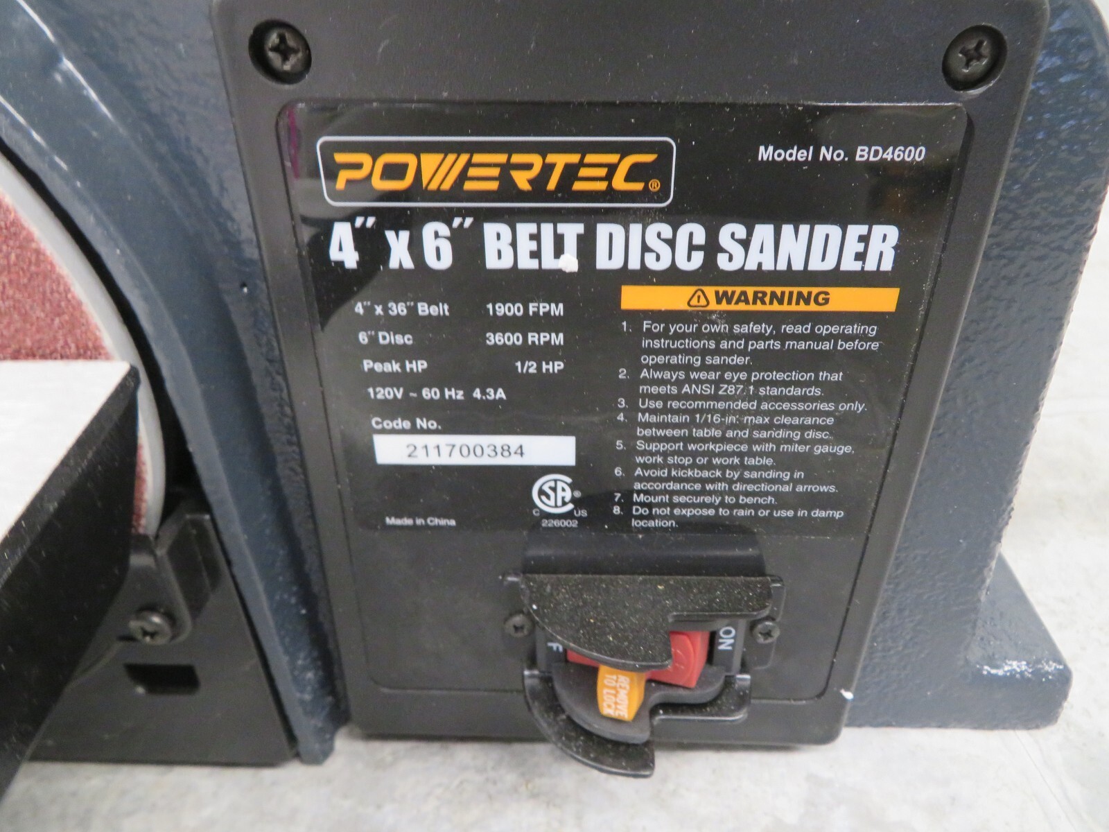 POWERTEC BD4600 Belt Disc Sander For Woodworking