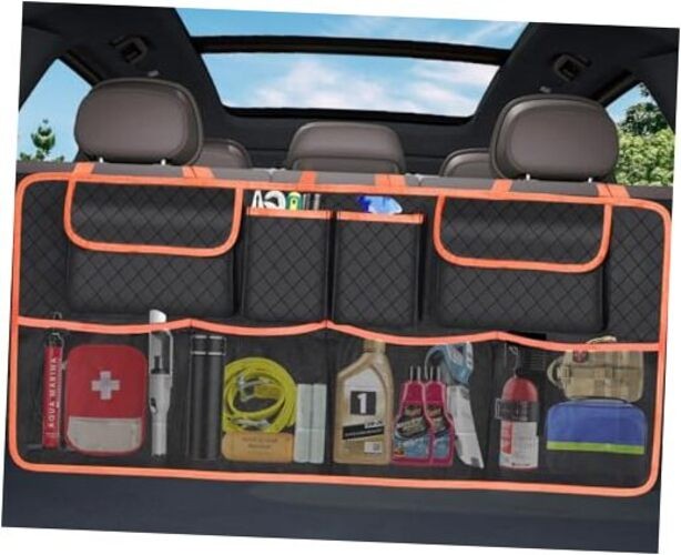 Car Trunk Organizer and Storage, Large Capacity Backseat Hanging Storage Orange