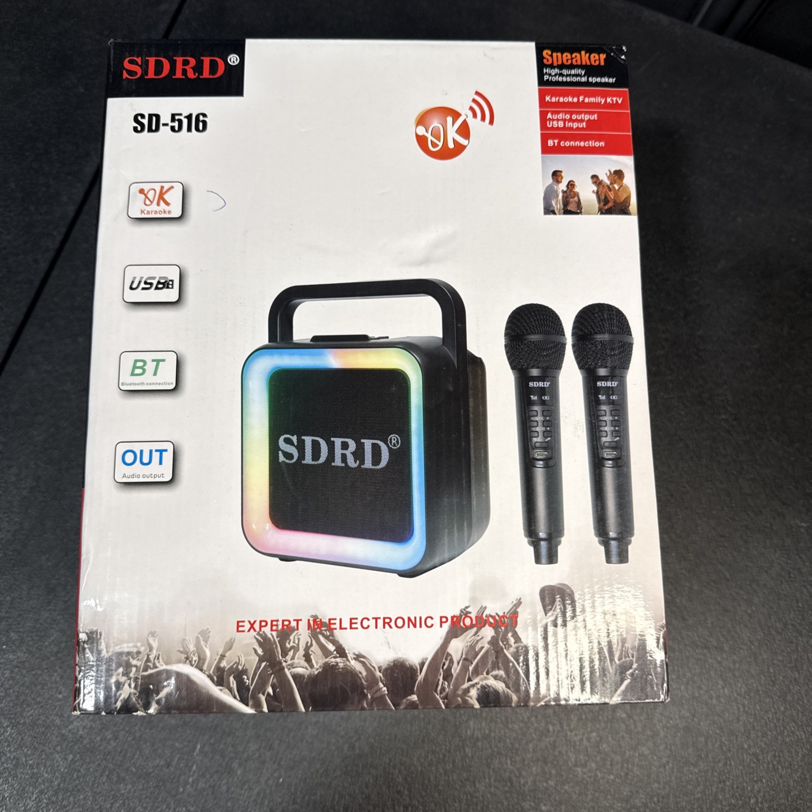 SDRD SD-508 Portable Karaoke Machine with Two Wireless Microphones - Bt - New
