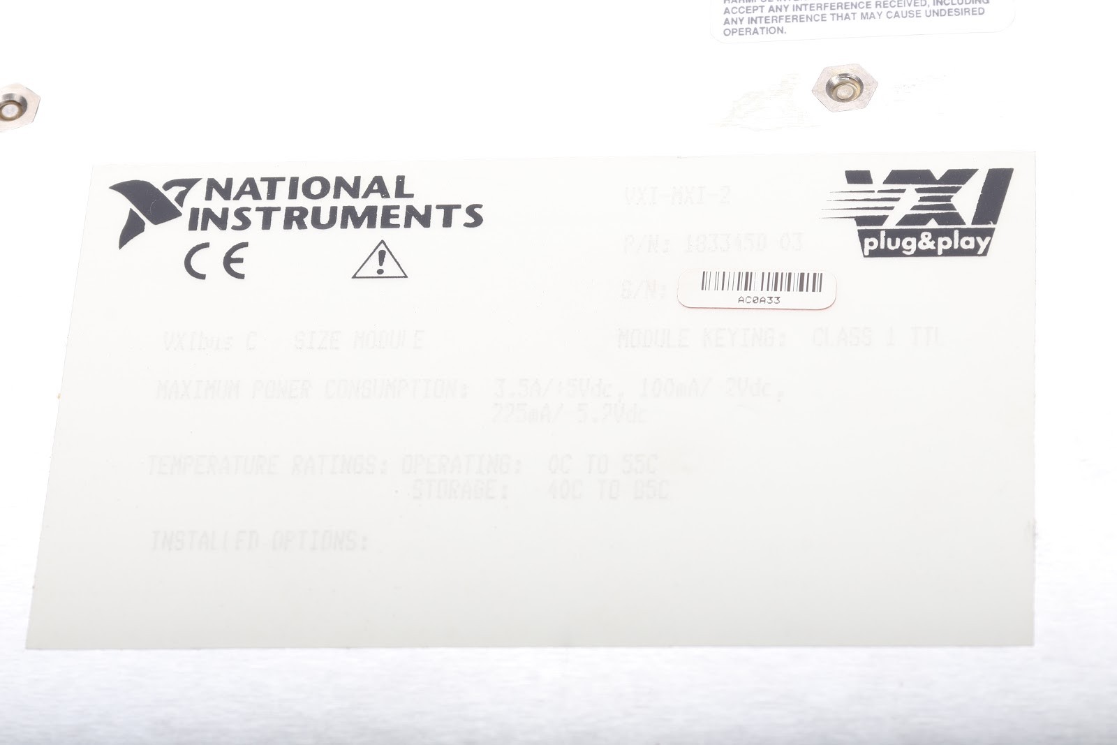 National Instruments VXI-MXI-2 VXIbus Extender C-Size Module 183345E-03
