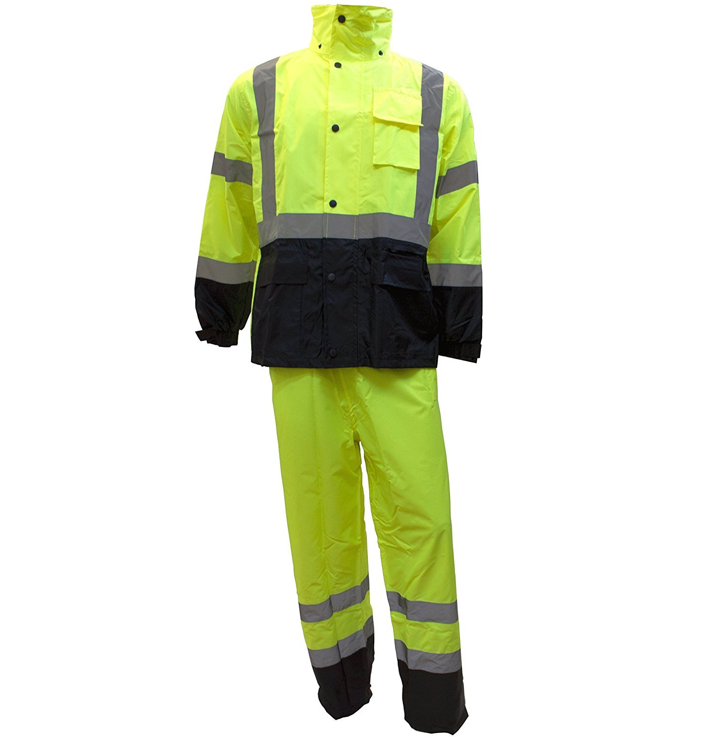 RK Safety Class 3 Rain Suit High Visibility Reflective Black Bottom RW-CLA3