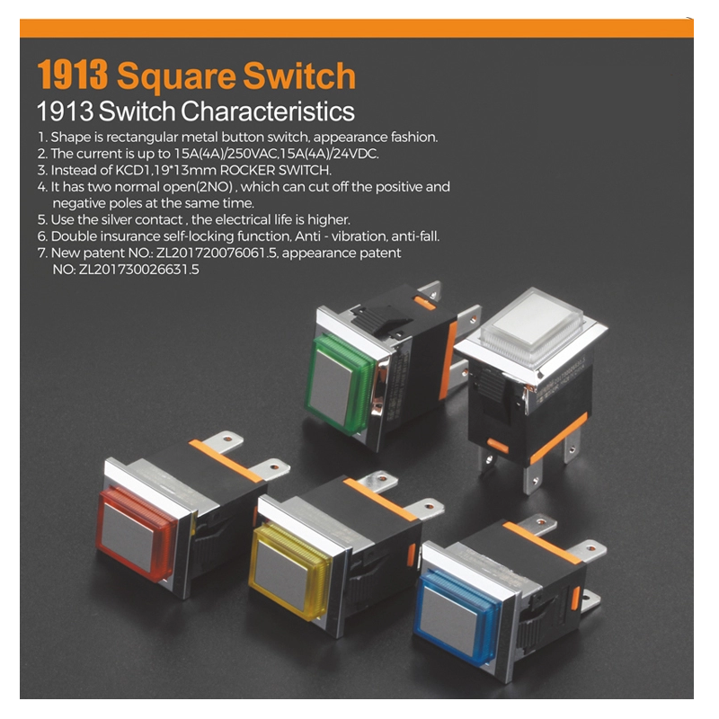 1Pcs 1913 Series 2NO Illuminated Waterproof Pushbutton with 15A High Current
