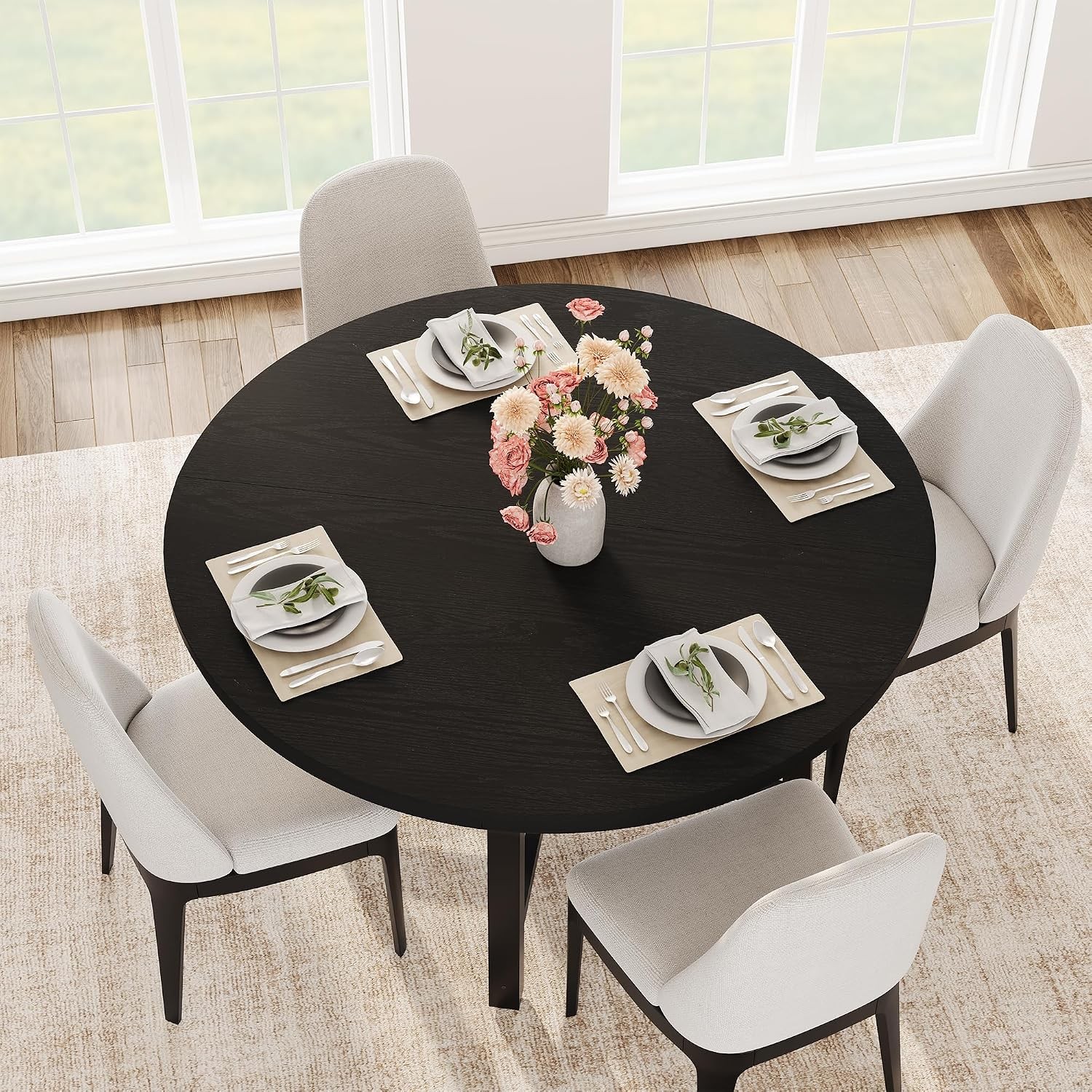 47" Round Dining Table 4 Kitchen Dining Room Table W/ Sturdy Metal Frame Wood