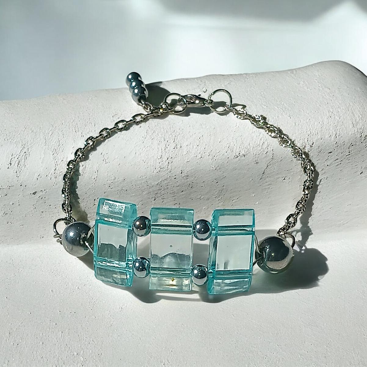 26149 Handmade Blue And Silver Bracelet For Women