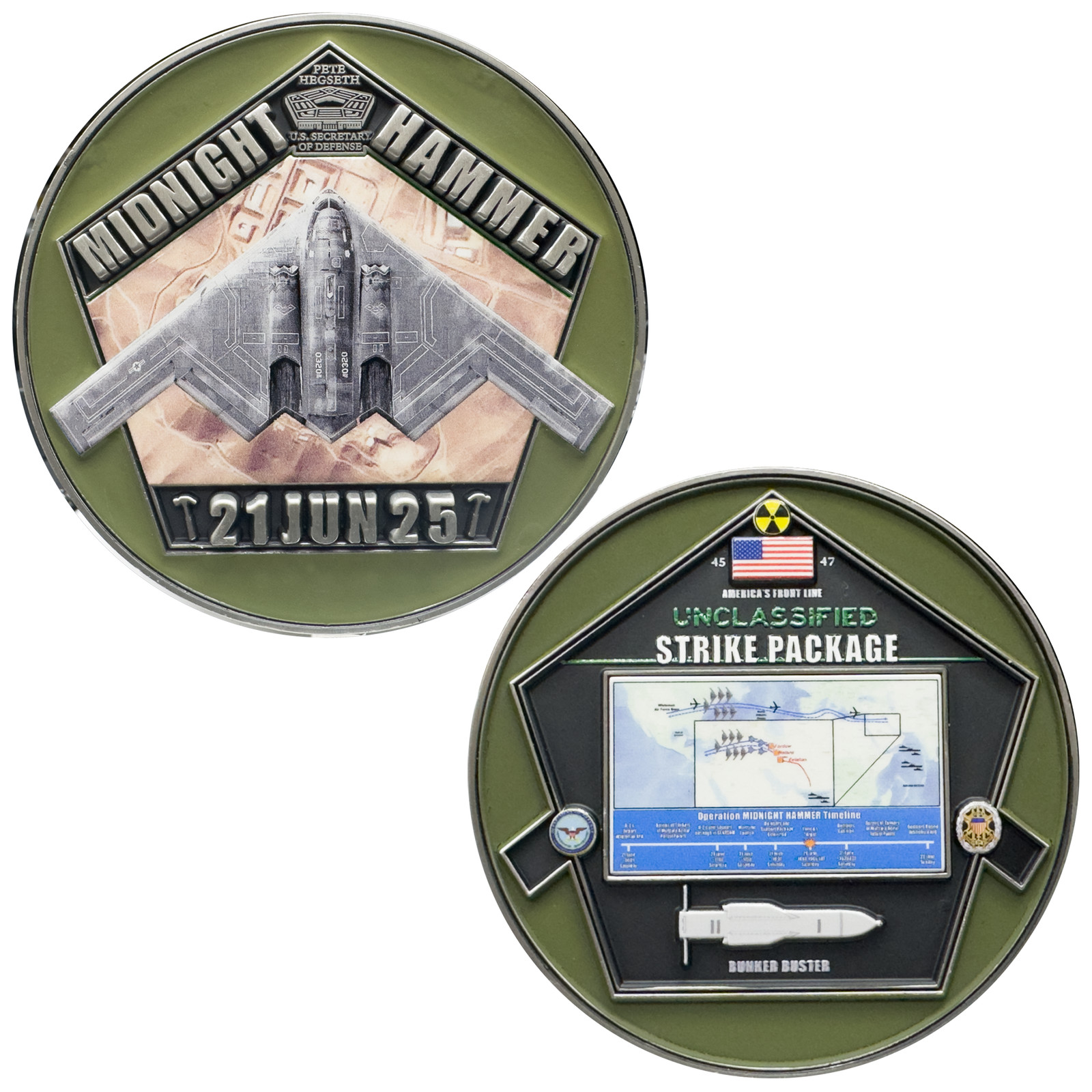 DL12-11 Midnight Hammer Challenge Coin V2 Honoring Pete Hegseth B-52 Bunker Bust