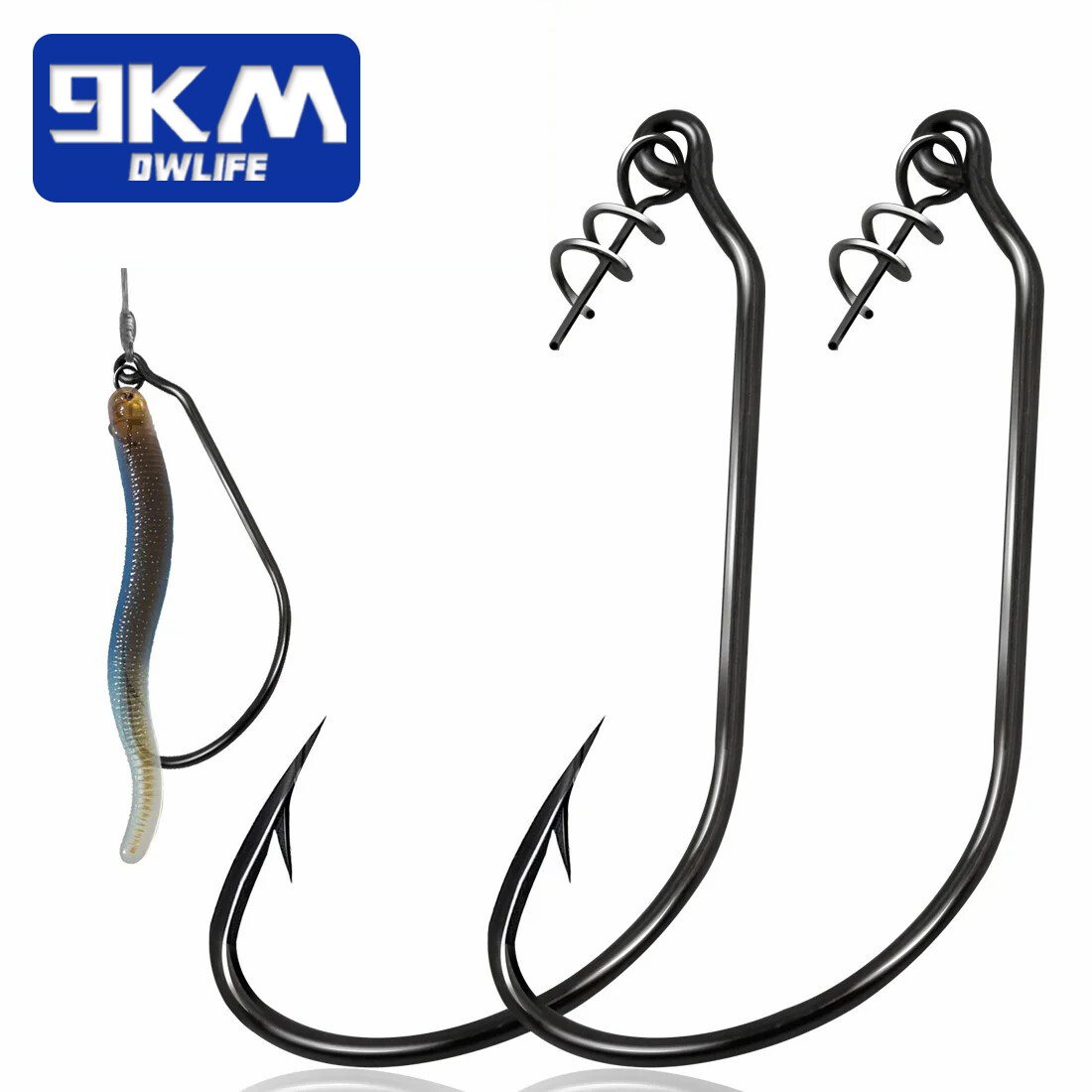 9KM 25~100Pcs EWG Worm Hooks With Centering Sprung Spin Swimbait Hooks for Bass