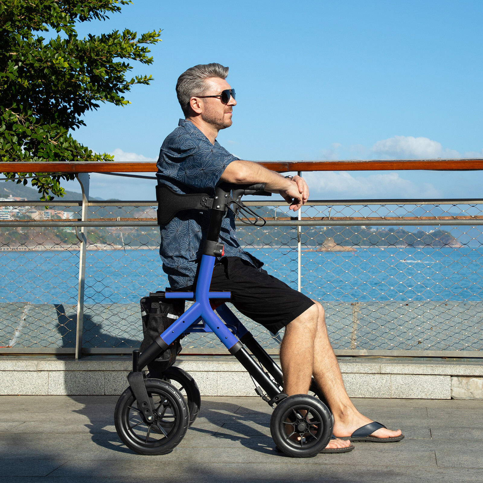 12" Rubber Wheels All-Terrain Rollator Walker w/Seat Backrest Folding Adjustable