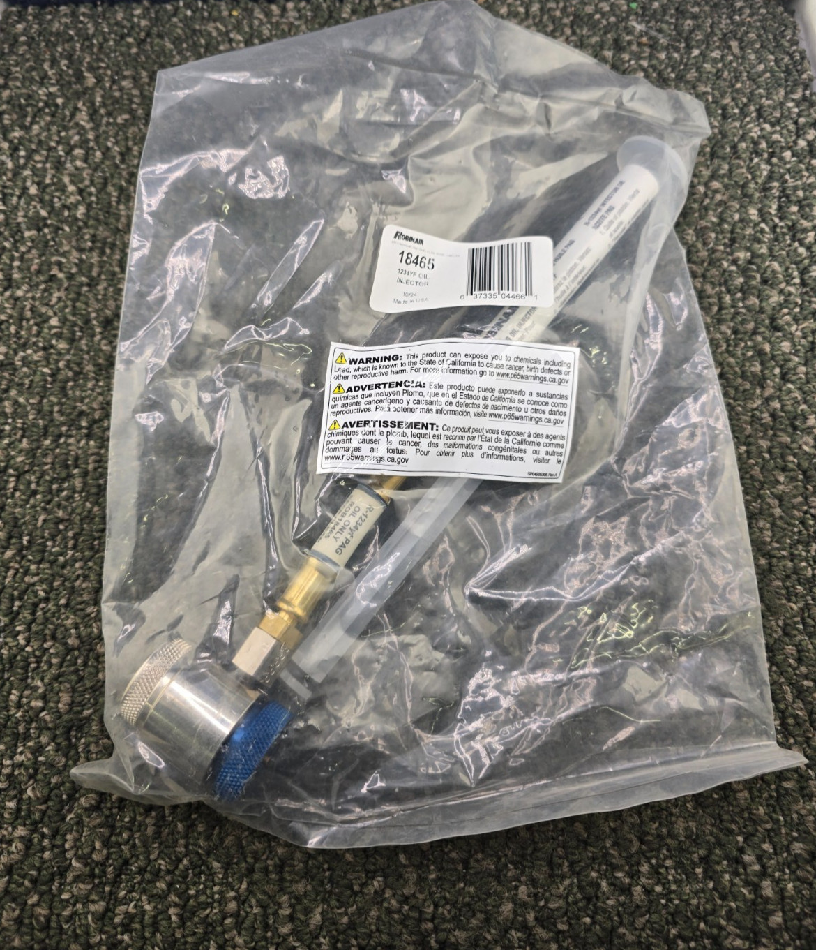 Robinair 18465: Syringe-Type PAG Oil Injector for R-1234YF Systems - Labeled