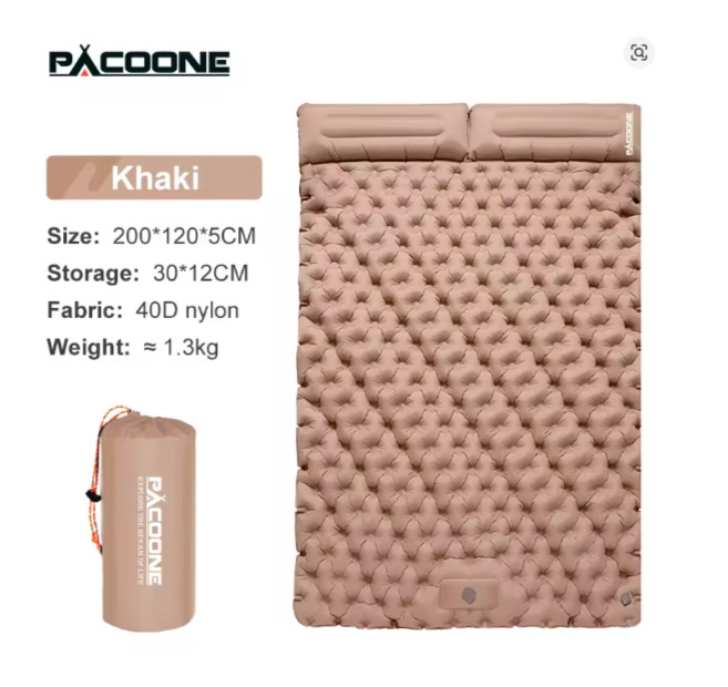 PACOONE Outdoor Camping Double Inflatable Mattress Ultralight Foldable Sleeping
