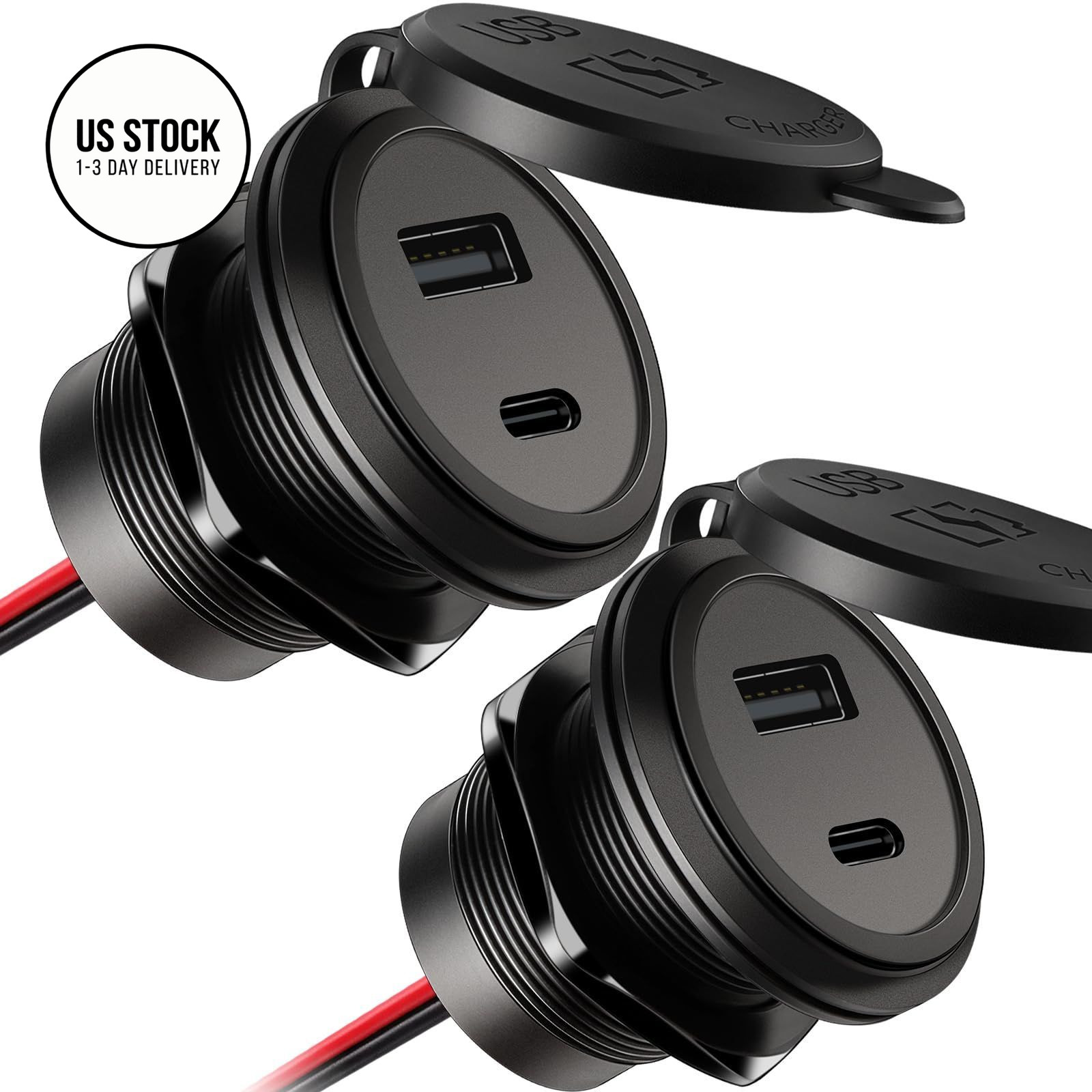 Acegoo 12V USB Outlet 30W PD Type-C & 18W QC3.0 Aluminum Car Charger 2 PCS