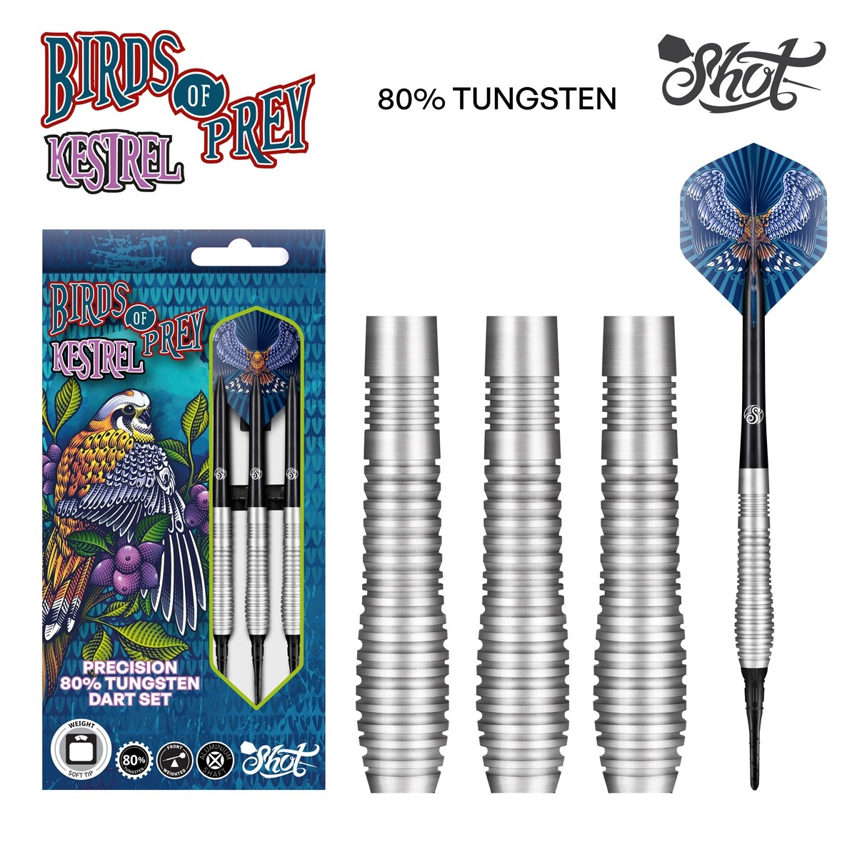 SHOT DARTS BIRDS OF PREY KESTREL 18 GRAM SOFT TIP SHIPS FREE N FREE FLIGHTS