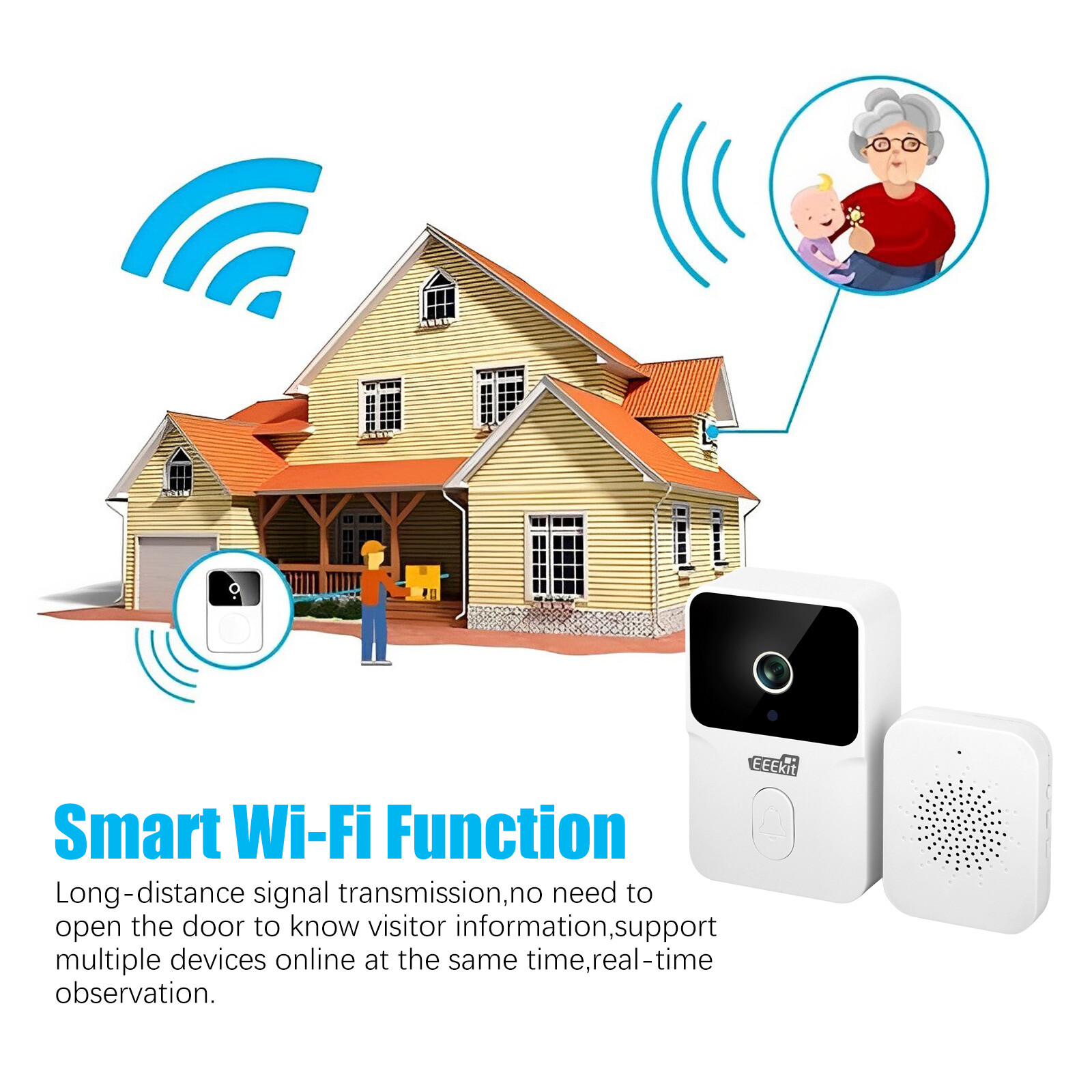Smart Wireless WiFi Doorbell Intercom Video Recording Camera Door Bell Security