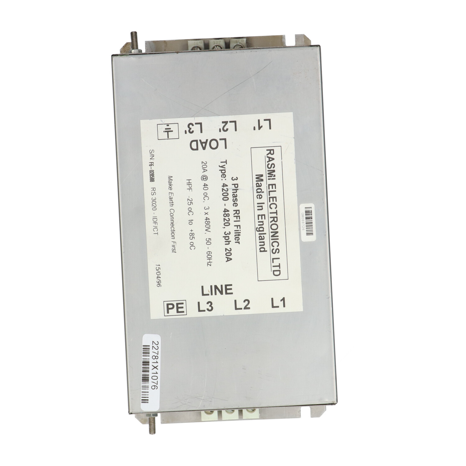 Rasmi 4200-4820 3Phase Rfi Filter 3Ph 20A Used UMP