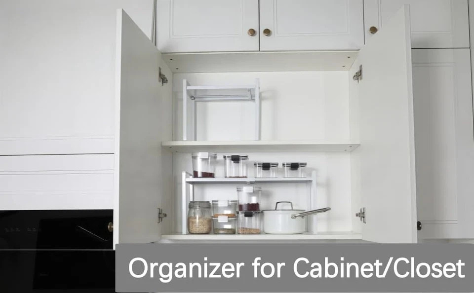 Expandable Cabinet Shelf Organizer Riser for Kitchen Pantry Cupboard Under Si...