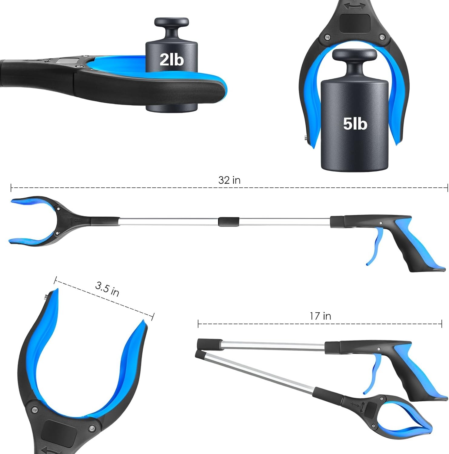 32" Foldable Grabber Reacher Tool - Lightweight 360° Pickup Aid