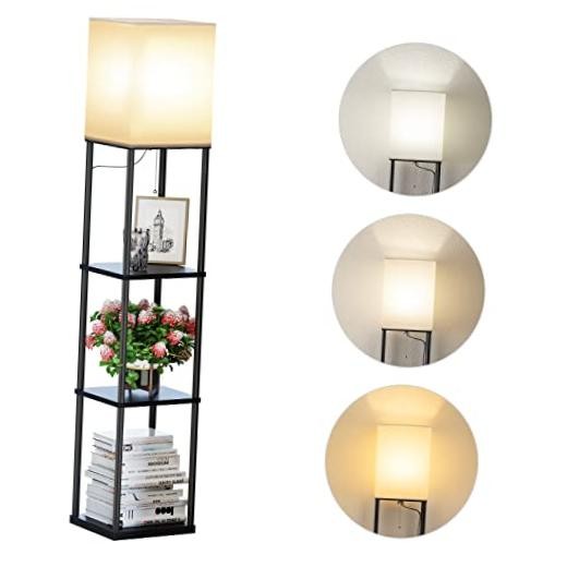 Modern Square Floor Lamp with Shelves - 3 Colors - Black Square - Modern Stand