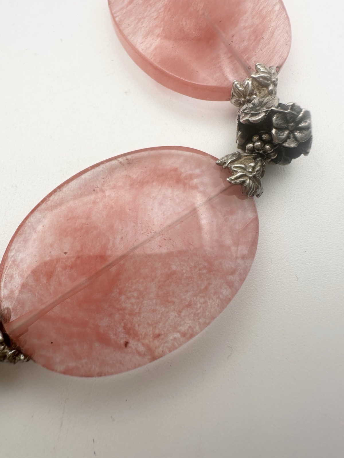 Artisan Rose Cherry Quartz Floral Toggle Bracelet 8.5”