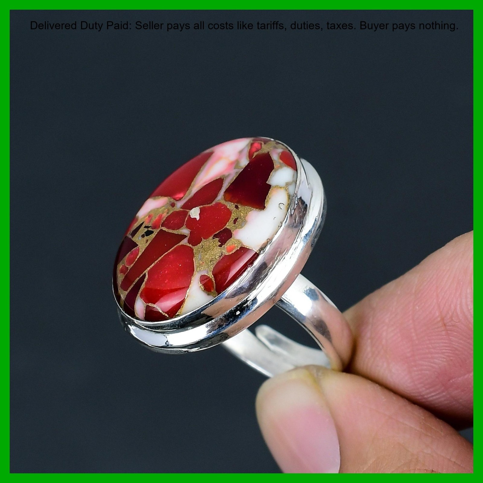 Kingman Red Mohave Copper Turquoise Stone Statement Elegant Ring Sterling Silver
