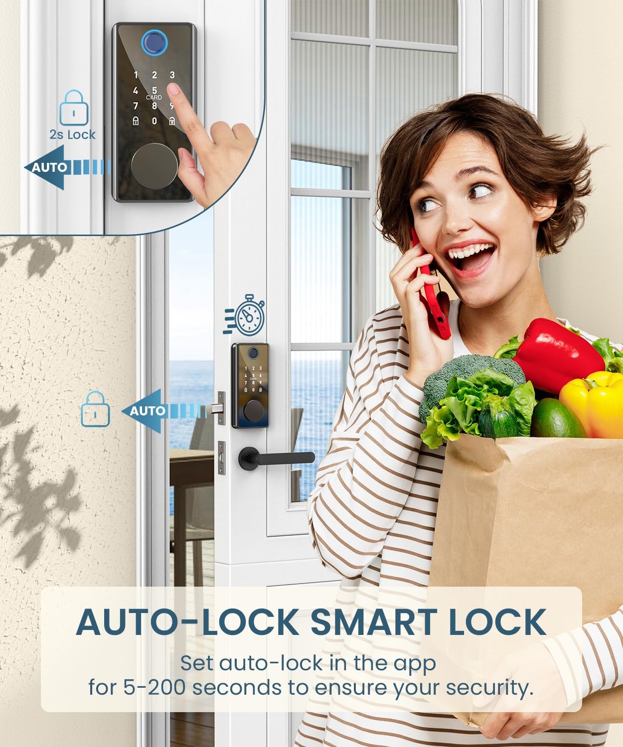 Keyless Entry Smart Deadbolt Lock – Keypad Fingerprint Touchscreen & Black
