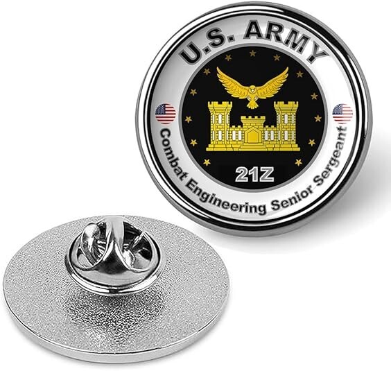 US Army Combat Engineering Senior Sergeant Tie Shirt Lapel Pin - Silver