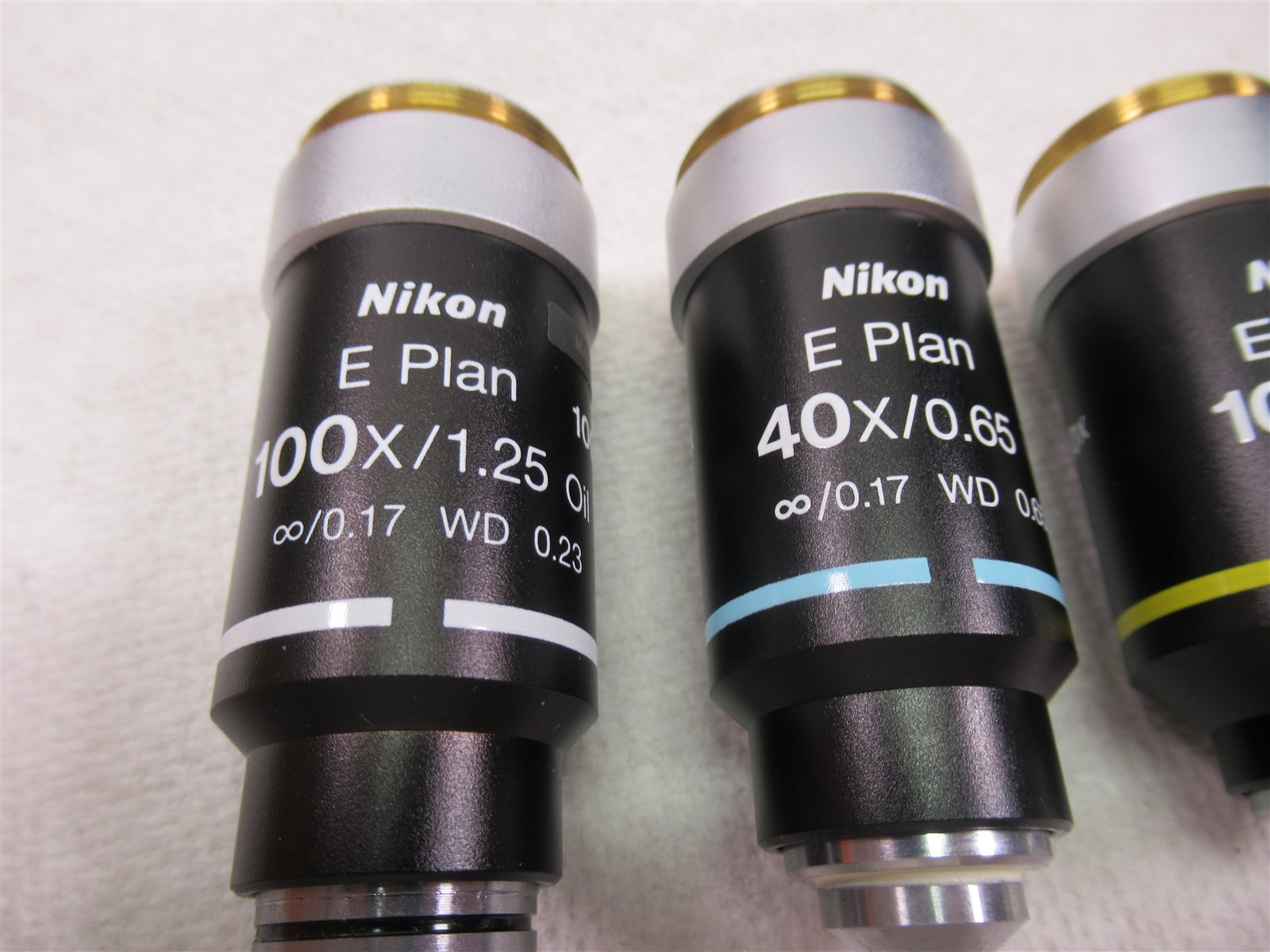 Nikon E Plan Microscope Objective Lenses Lot of 4 100x Oil 40x 10x & 4X Eclipse