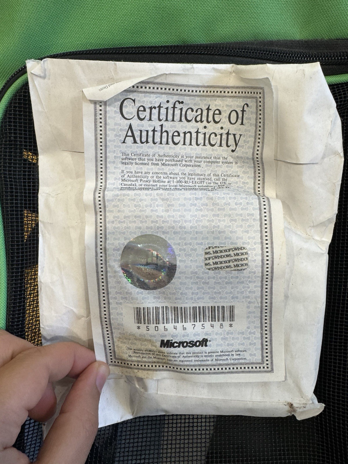 Sealed Microsoft Certificate of Authenticity & license agreement vintage antique