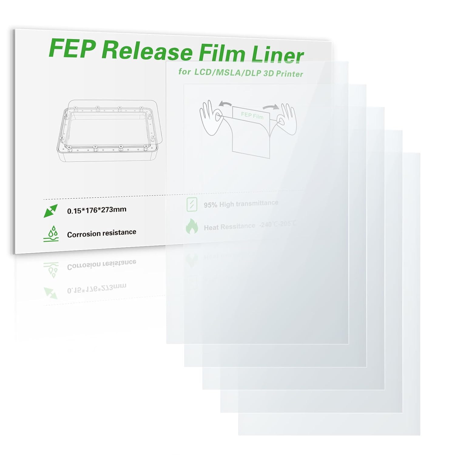 Saturn 4 Ultra FEP Release Liner Film 273X176X0.15Mm,5Pcs 95% Light Transmittanc