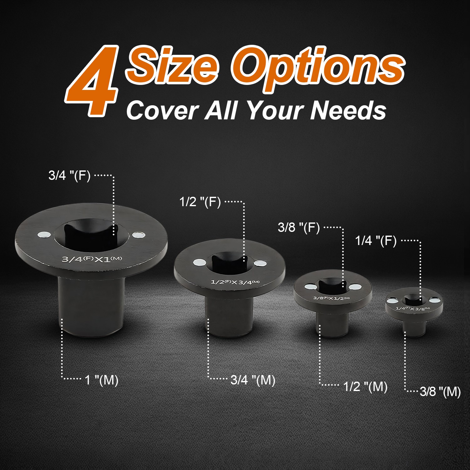 4-Pack Low Profile Impact Socket Adapter Set, Drive Reducing Ratchet Adapter Set