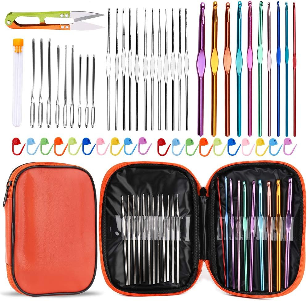 54 Pcs Crochet Hooks Set with Case Ergonomic Crochet Kit Accessories Beginners