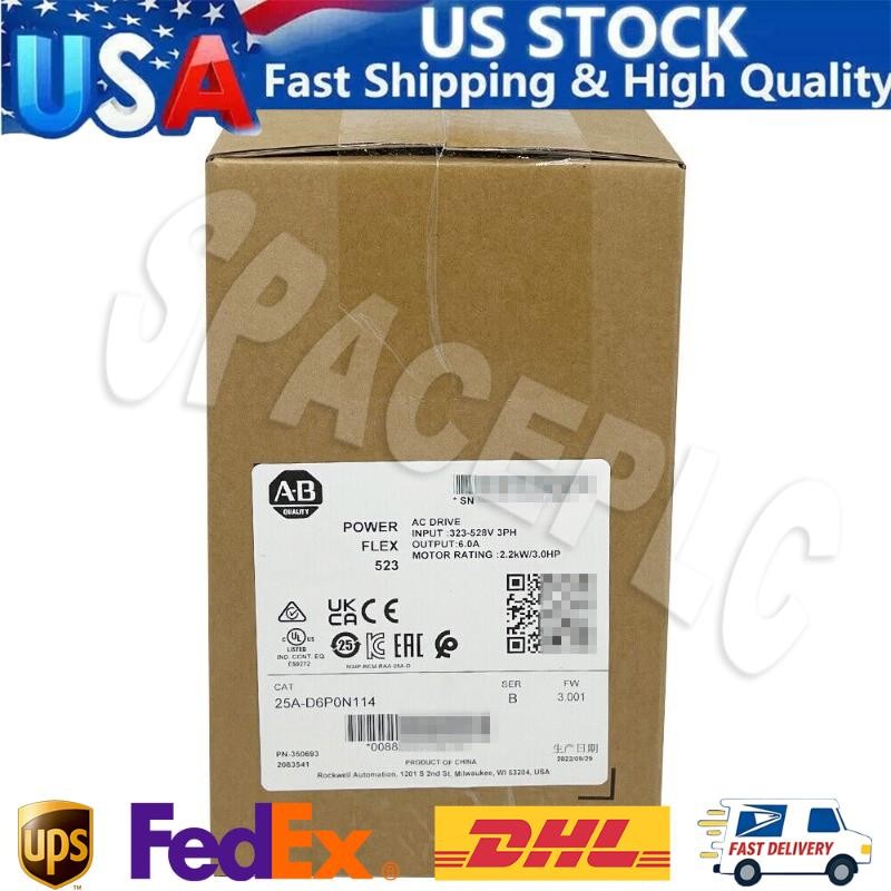 Allen-Bradley 25A-D6P0N114 PowerFlex 523 2.2kW (3Hp) AC Drive Surpl US Free Tax