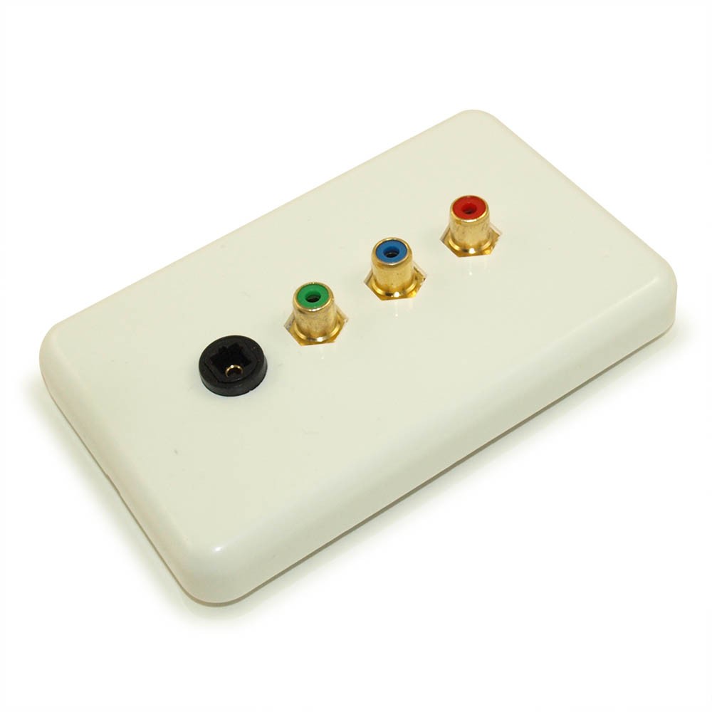 Wallplate: 3 RCA component & Toslink Optical  Gold Plate  White