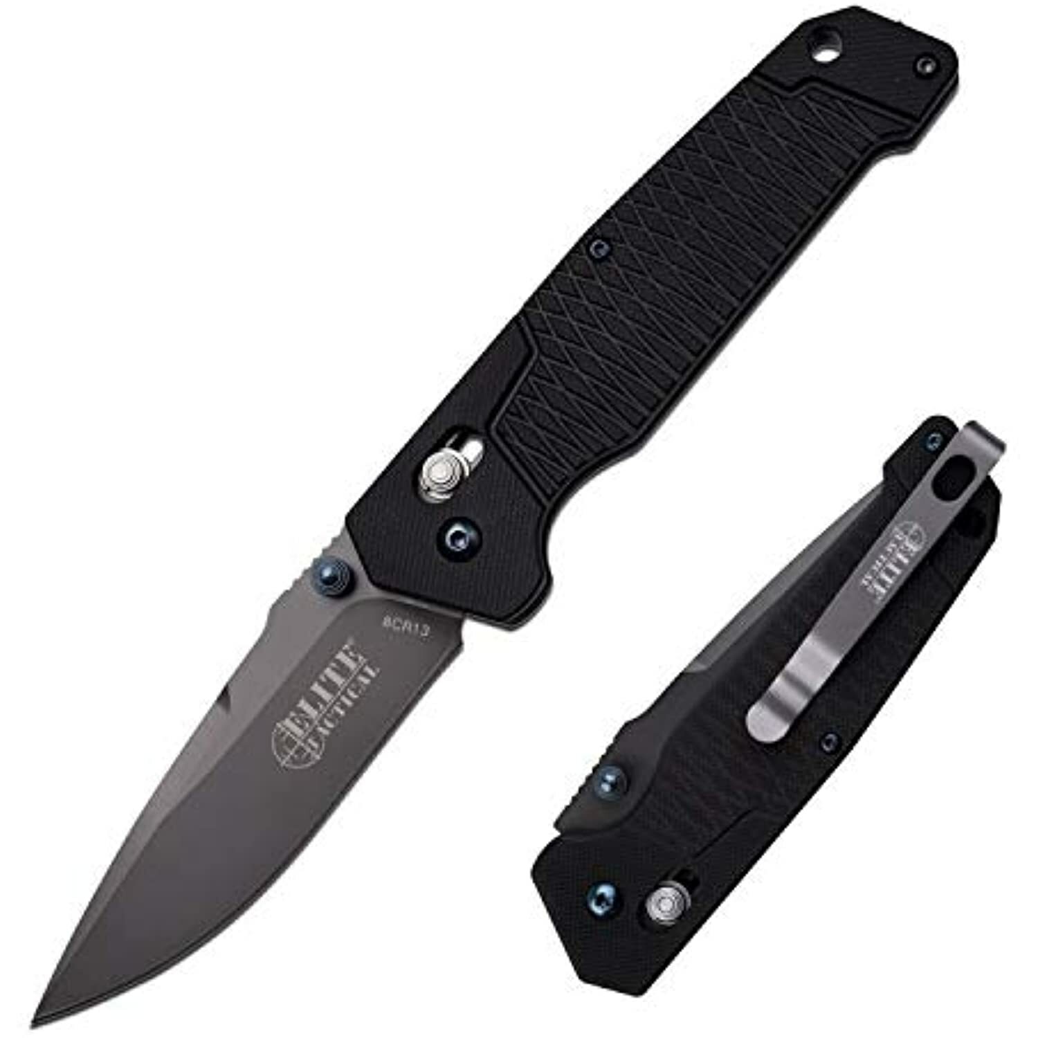 Elite Tactical - Folding Pocket Knife - Drop Point Blade with Black G10 Handle
