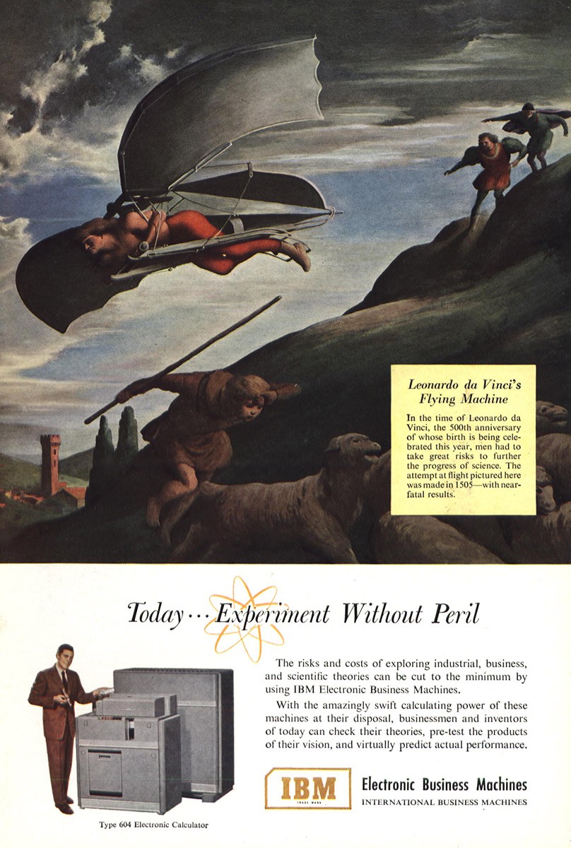 1952 IBM: da Vinci, Flying Machine Vintage Print Ad