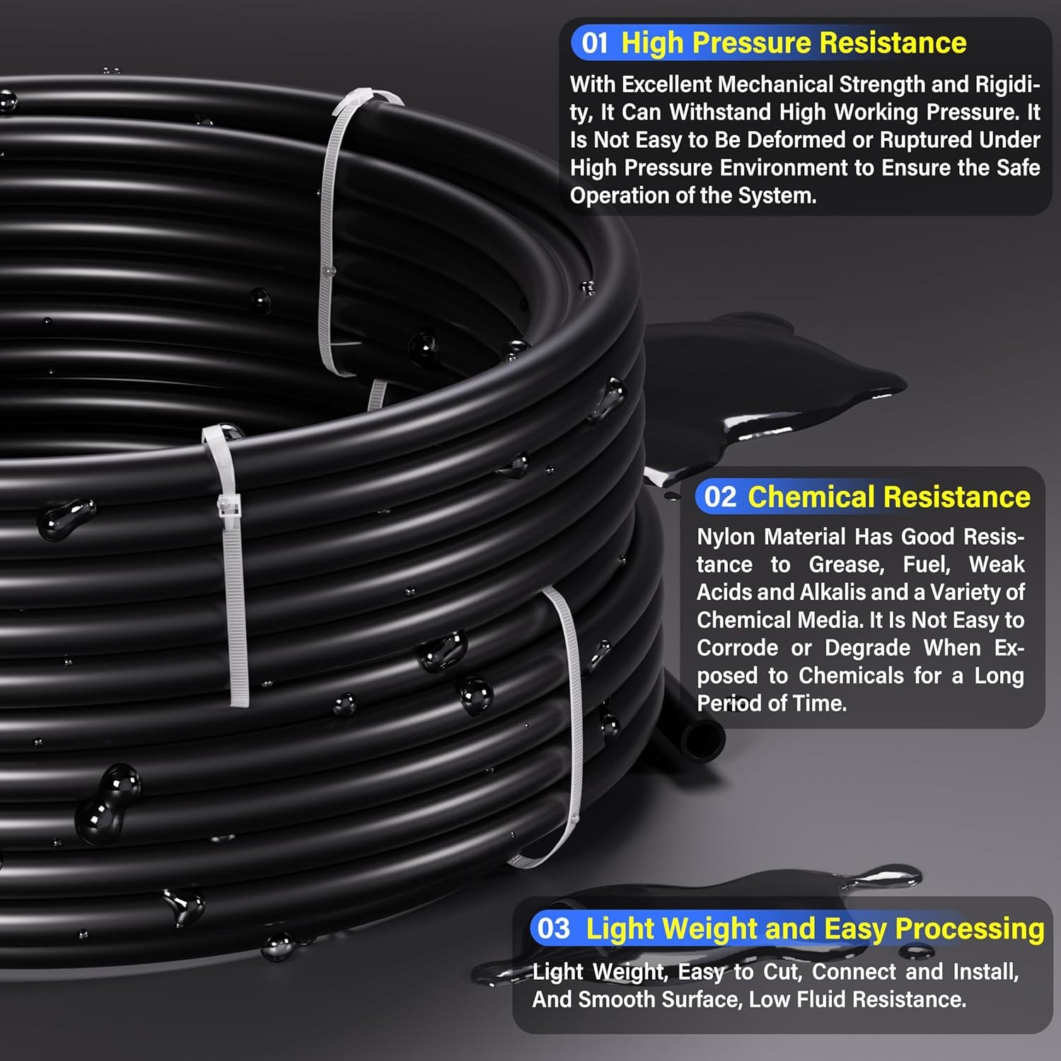 TAILONZ PNEUMATIC Air Line 6mm od Black Pneumatic Nylon 6mmOD 32.8FT,