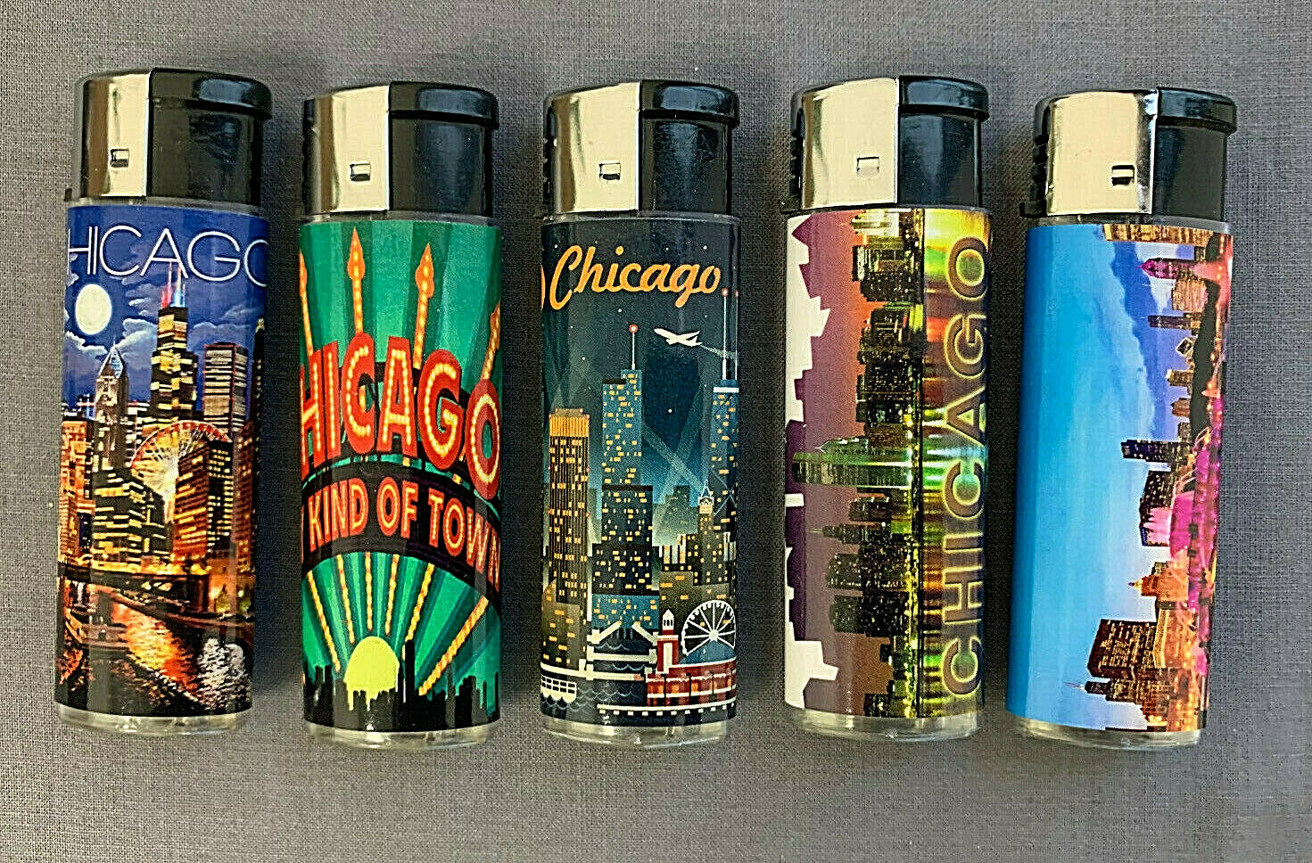 Chicago Themed Various Images Set of 5 Electronic Lighters