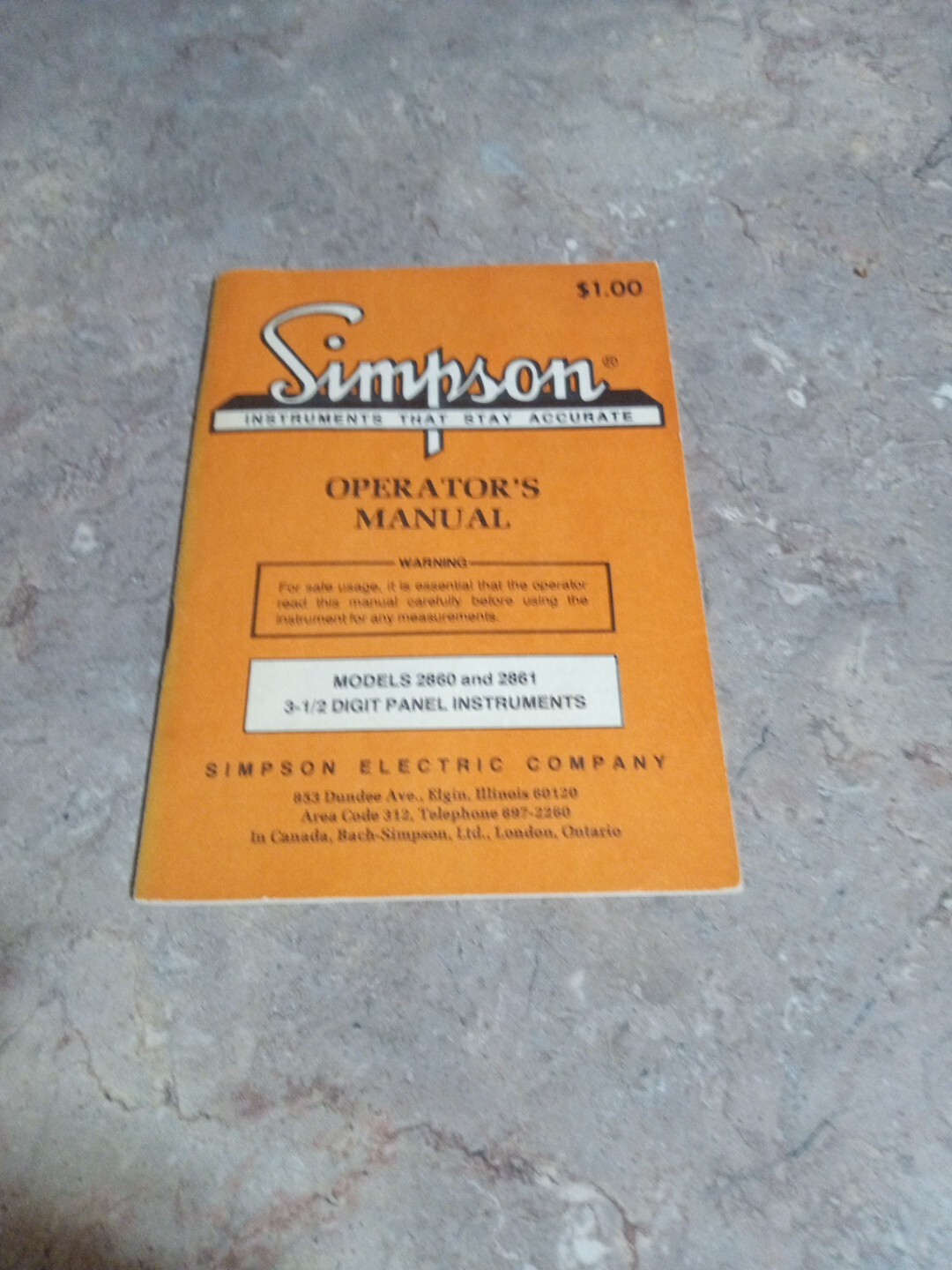 Simpson Operator's Manual for Model 2860 and 2861 3 1/2 Digit Panel Instruments