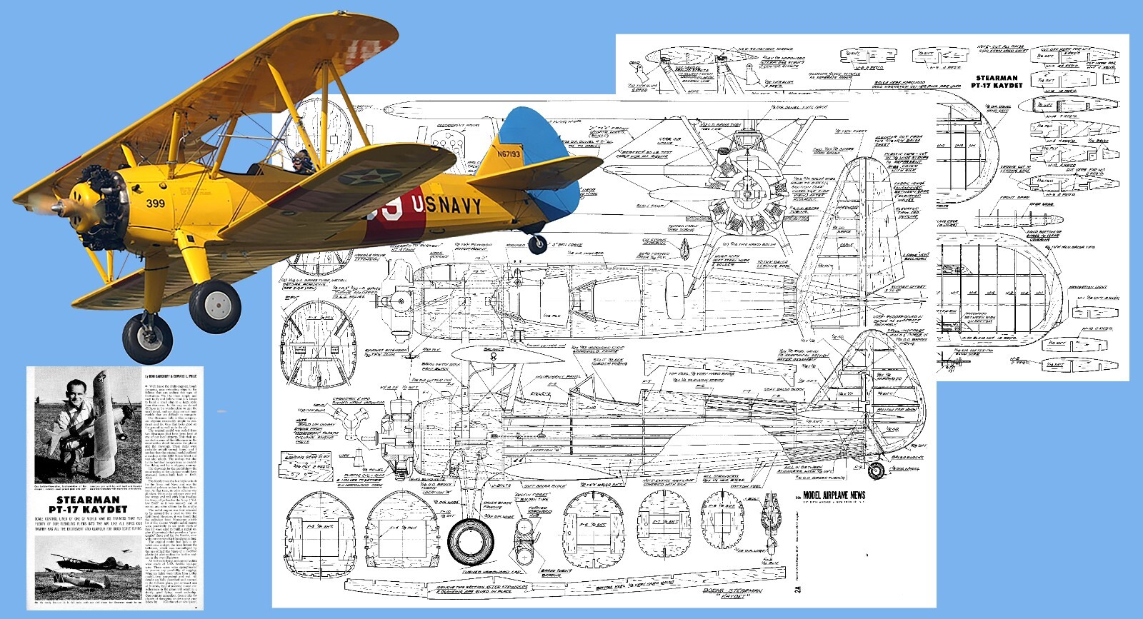 Model Airplane Plans (UC): Stearman PT-17 Kadet Scale 48" Span for .35 Engine