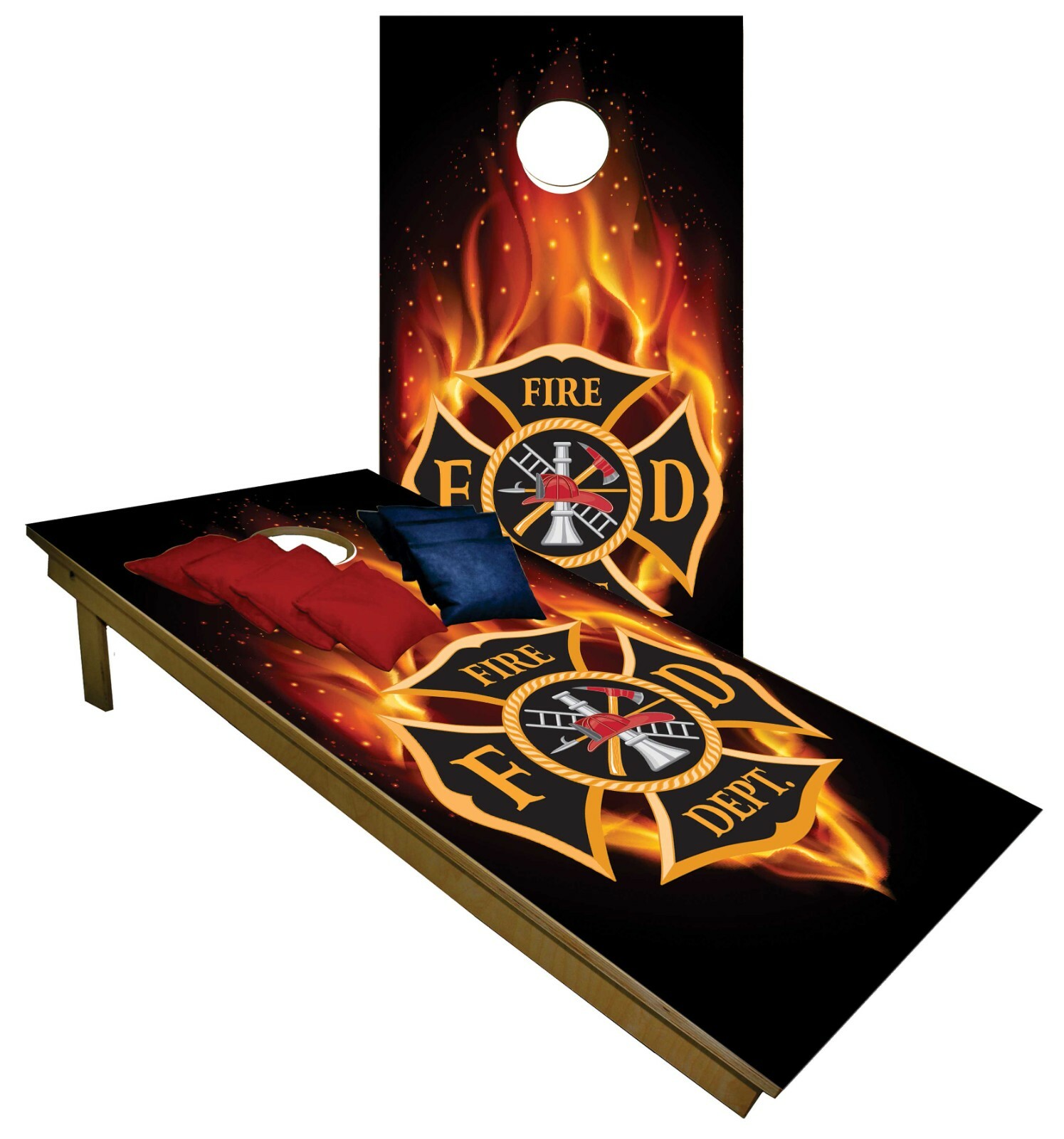 Maltese Cross BLACK CORNHOLE BEANBAG TOSS GAME wBags Game Boards Firefighter