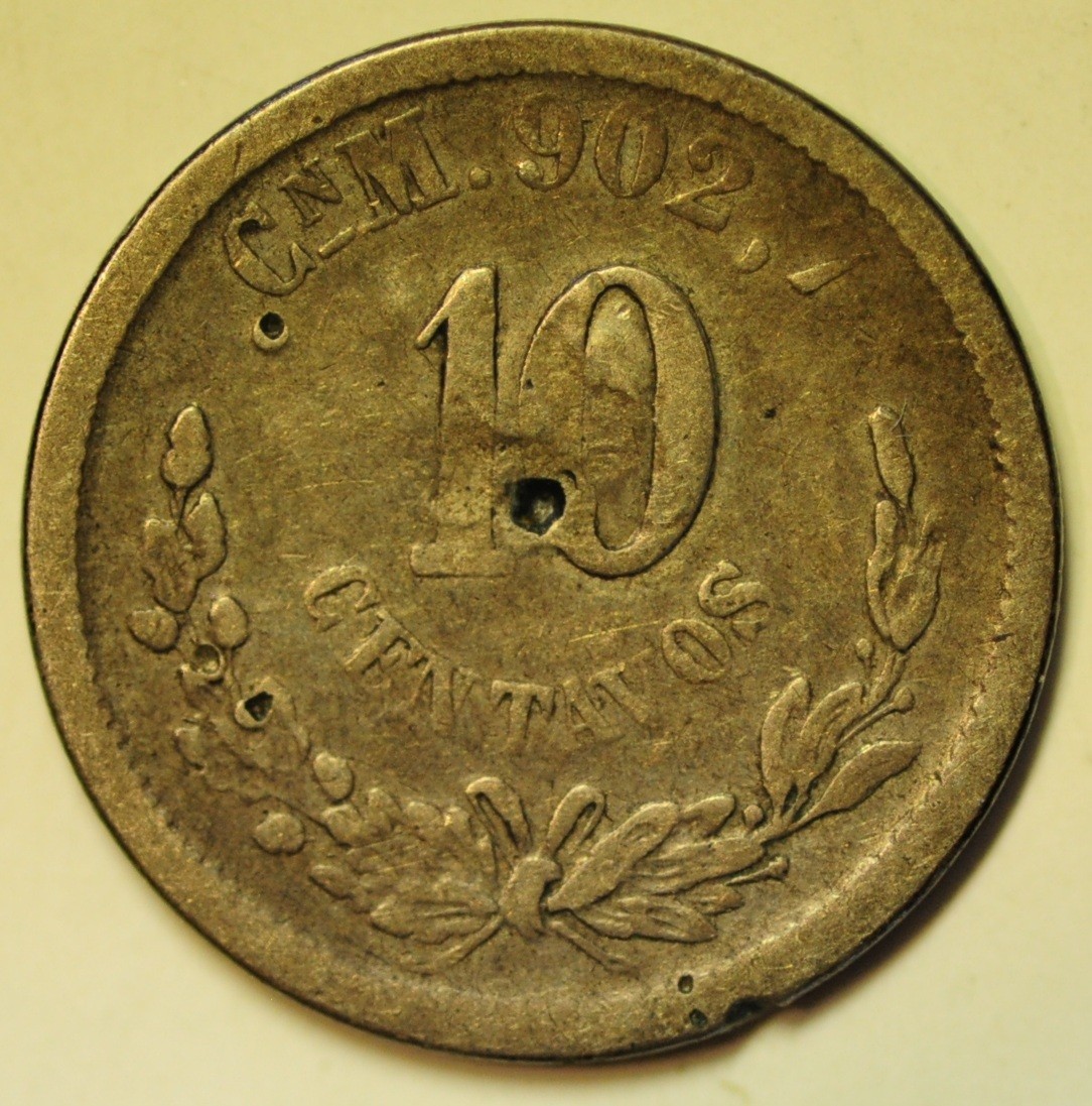 mw31800 Mexico Silver 10 Centavos 1896 Cn M  Culiacan Mint   KM#403.2