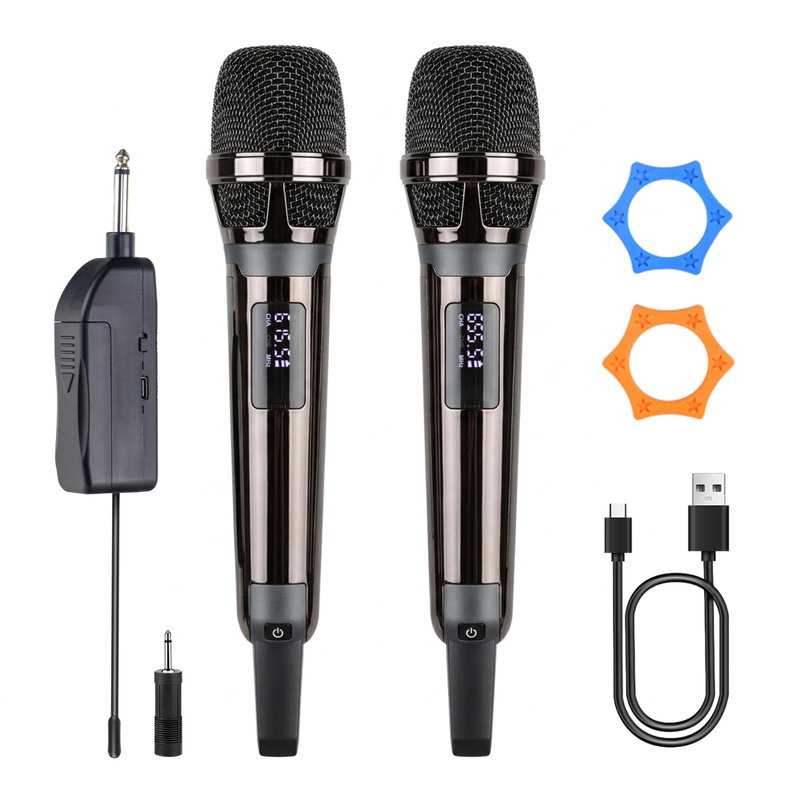 Dual Wireless Microphones for Karaoke - 500ft Range, LED Display, Handheld Mics