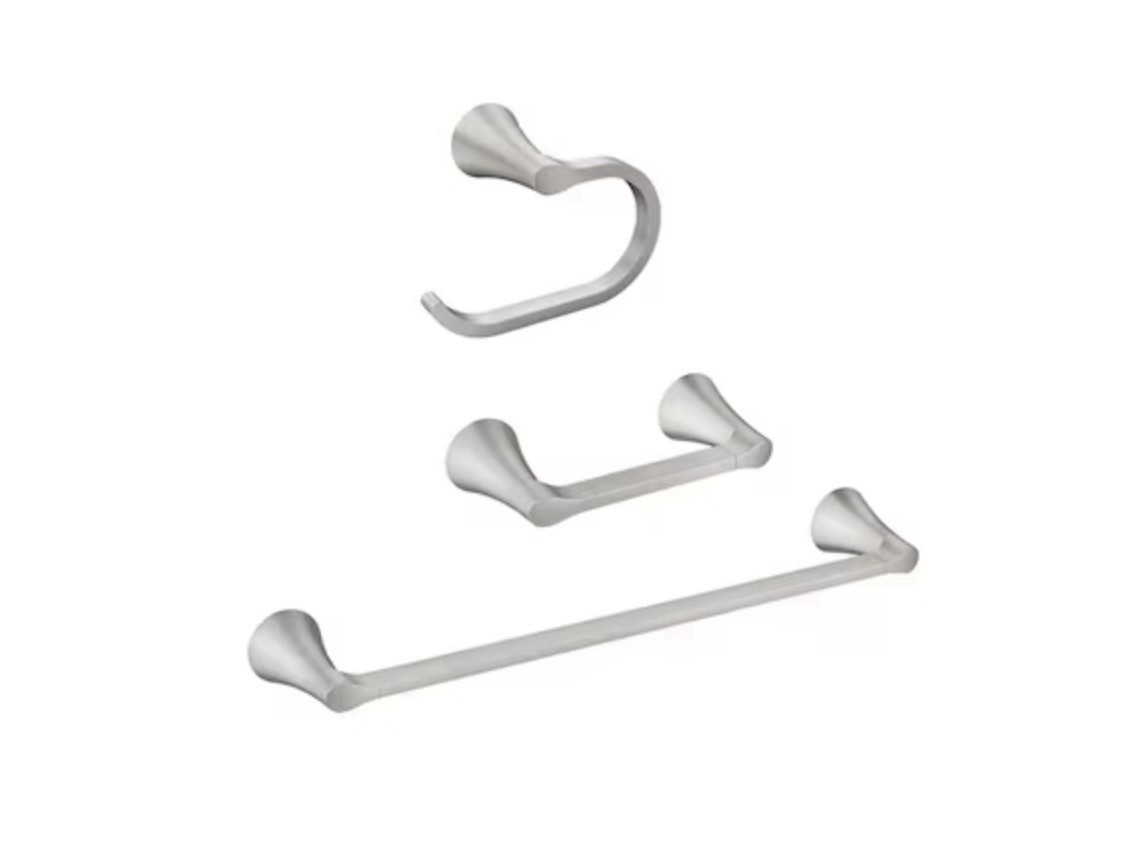 MOEN Graeden 3-Piece Hardware Set Towel Bar Paper Holder Towel Ring Brush Nickel