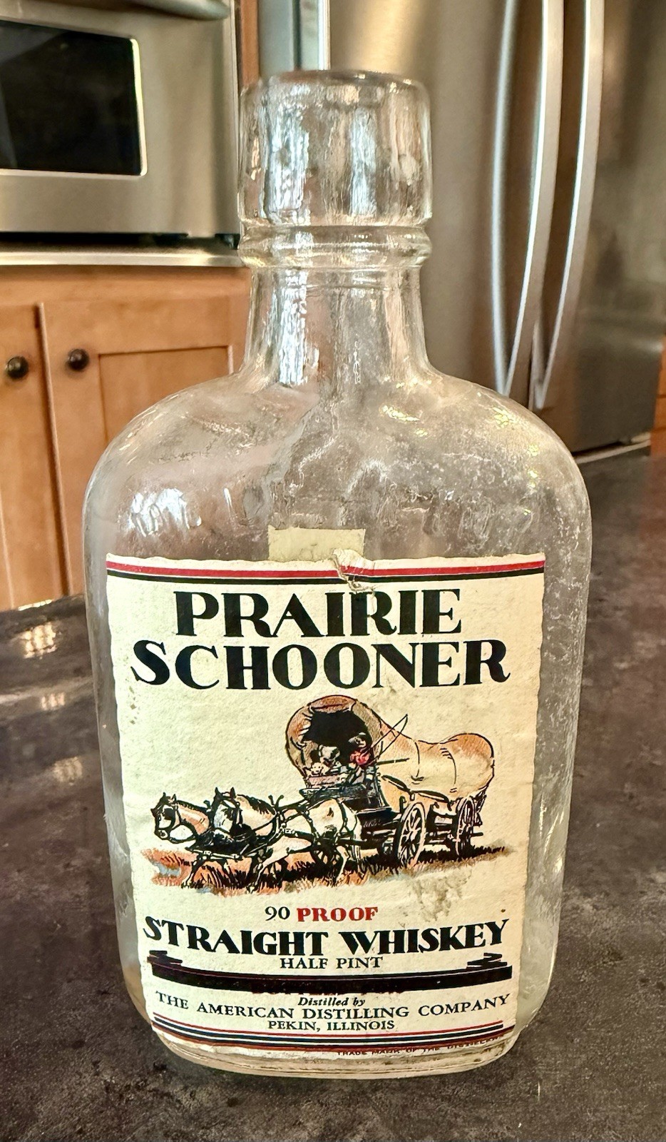 Prairie Schooner American Distillery Pekin Illinois IL WHISKEY BOTTLE Label