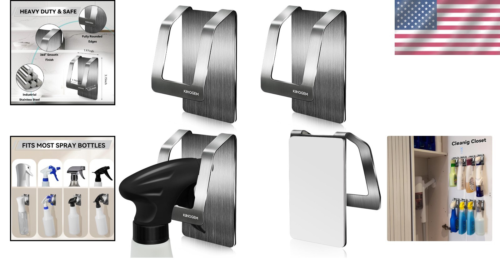 Rust-Resistant Spray Bottle Hanger - Adhesive Wall Mount for Kitchen & Bath