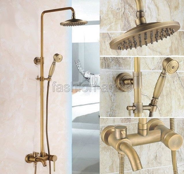 Antique Brass Shower Faucet Set 8" Rain Hand Shower Tub Filler Mixer Tap Frs185