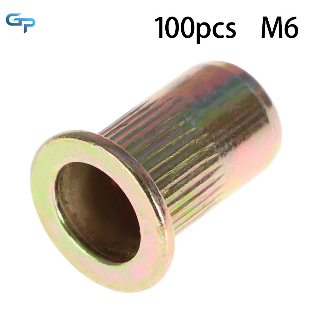 M6 Metric Carbon Steel Rivet Nut Flat Head Threaded Insert Nutsert 100 Pack