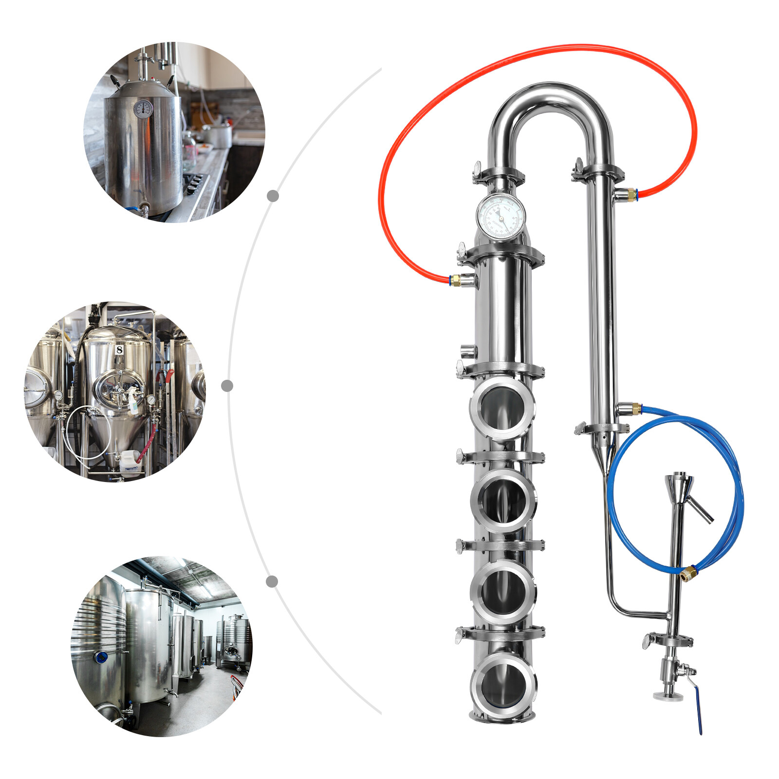 4/6 Plate Stainless Moonshine Still Flute Column 4" Stainless Column Tower Kit